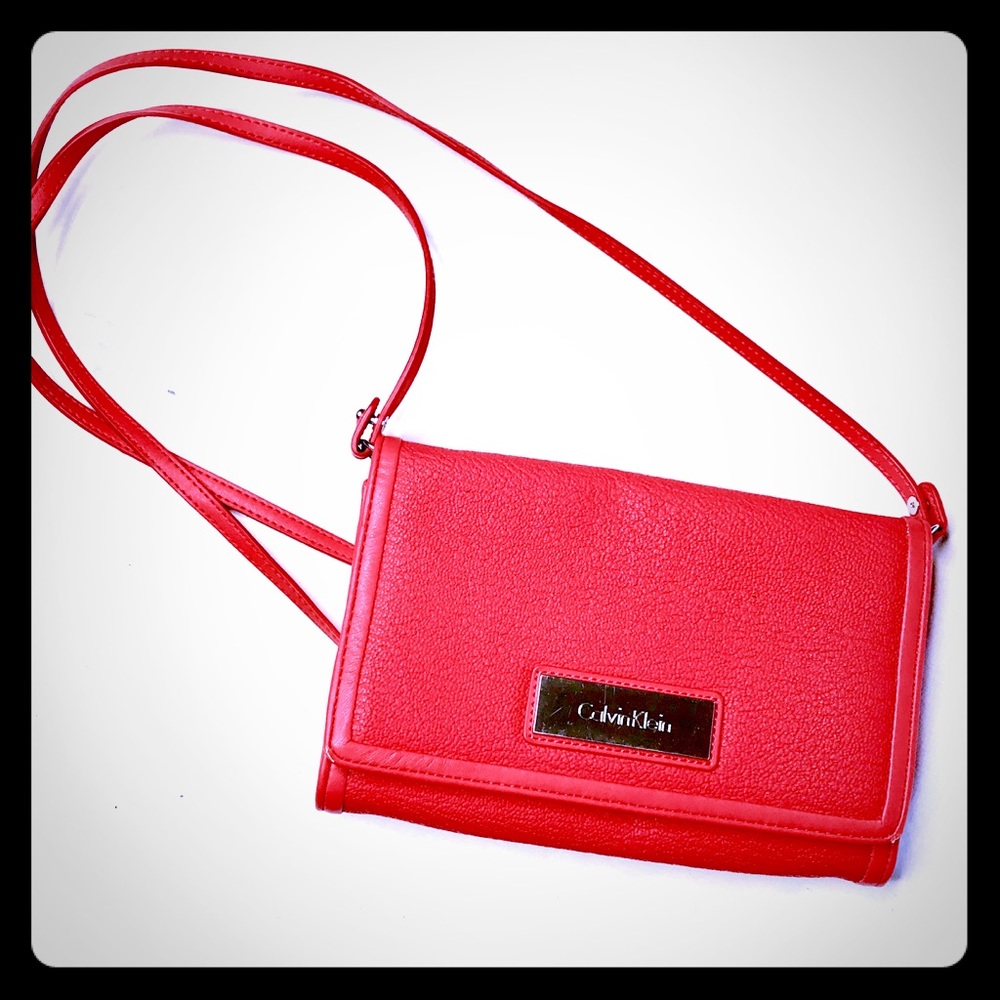 NWOT Calvin Klein red leather crossbody purse